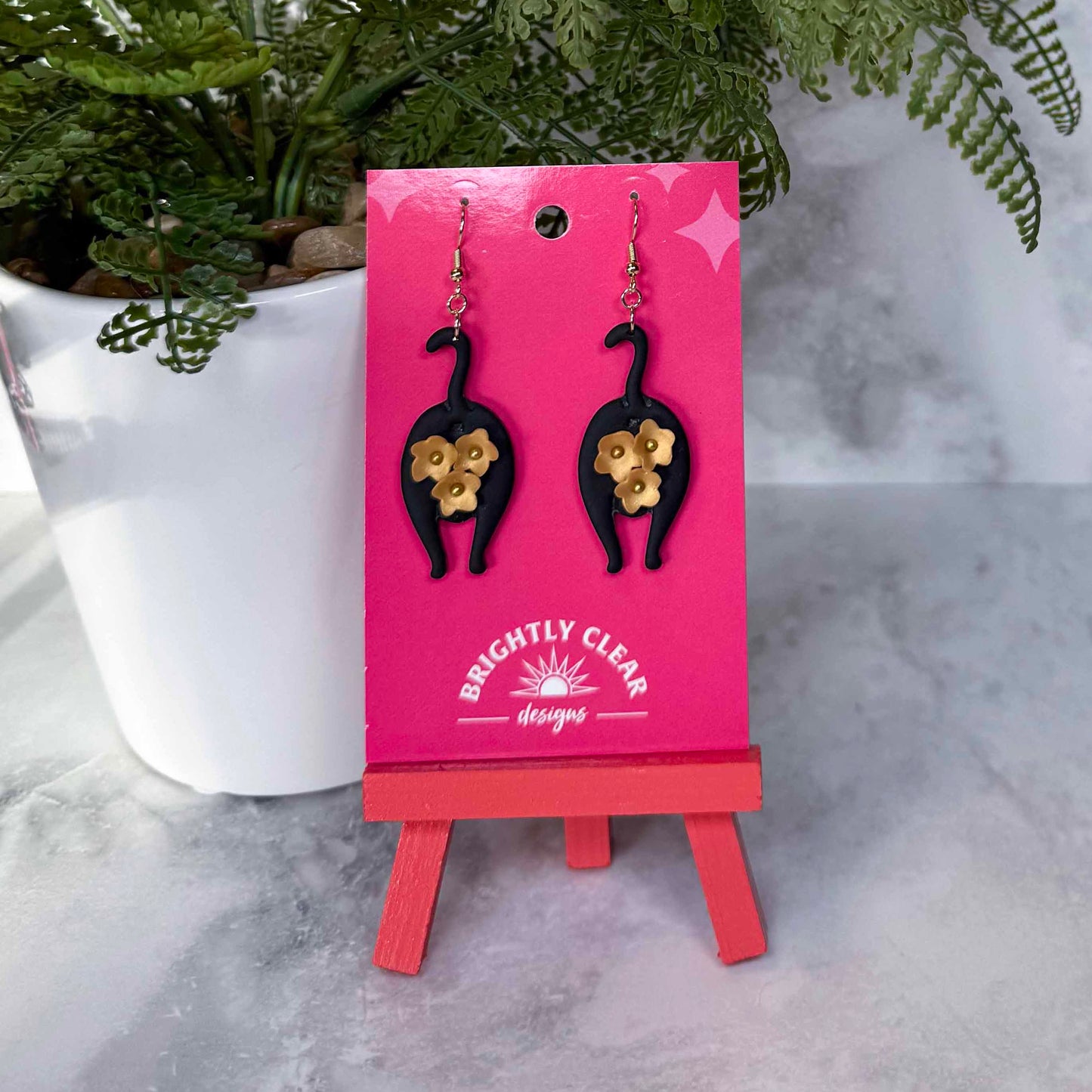 Cat Butt Floral Earrings